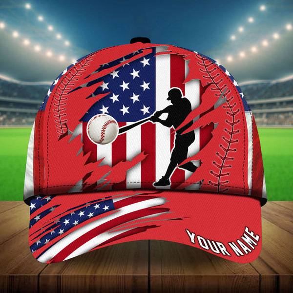 Max Corners Red US Flag Cracked Baseball Custom 3D Cap