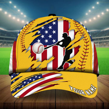Max Corners Yellow US Flag Cracked Baseball Custom 3D Cap