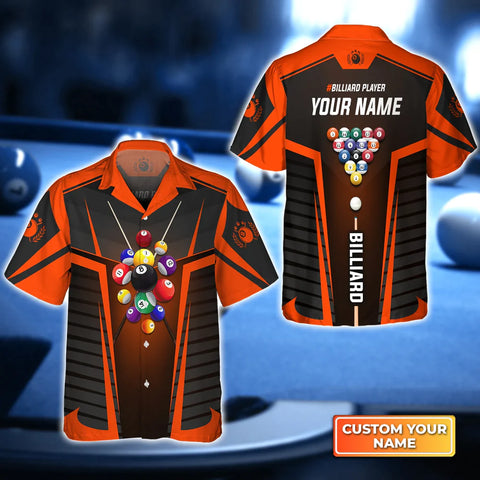 Maxcorners Orange Billiard Balls Personalized Name Hawaiian Shirt