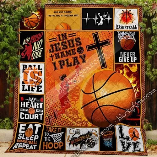 Maxcorners  In Jesus Name I Play  Basketball Quilt - Blanket