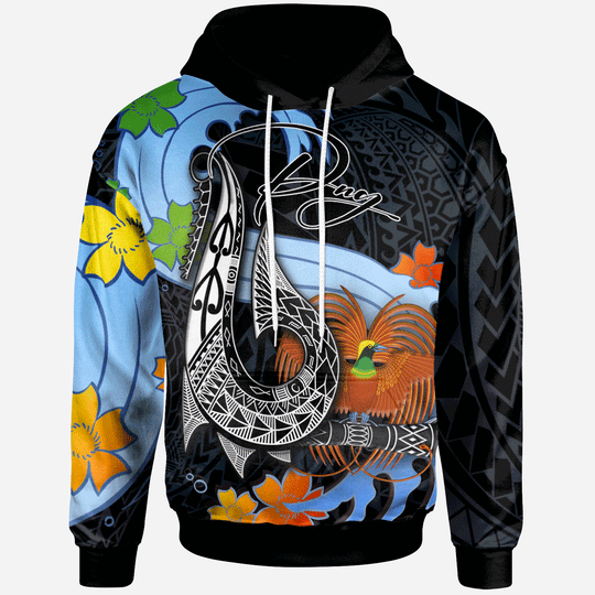 Maxcorners Personalized Papua New Guinea Hoodie - Fish Hooks And Wave