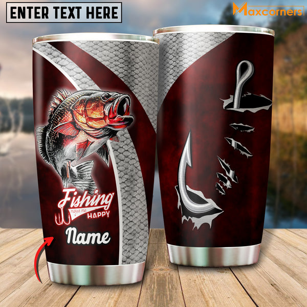 Maxcorners Bass Fishing Makes Me Happy Personalized Name Tumbler