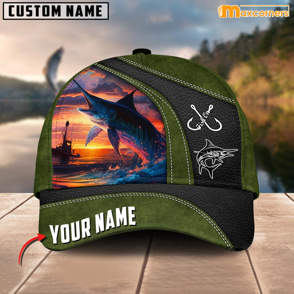 Maxcorners Marlin Fishing Personalized Name 3D Over Printed Cap