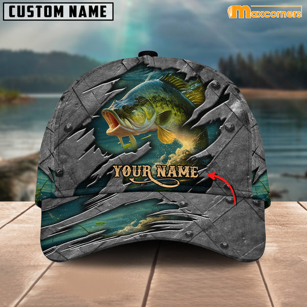 Maxcorners Bass Fishing Personalized Name 3D Over Printed Cap