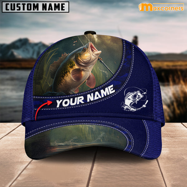 Maxcorners Bass Fishing Personalized Name 3D Over Printed Cap