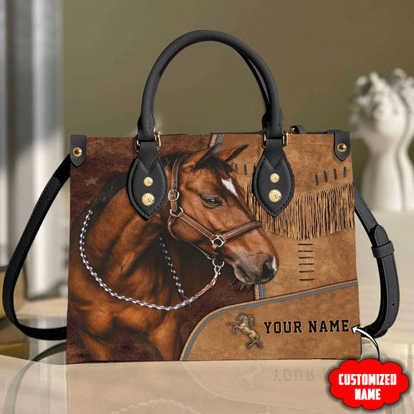 Maxcorners Customized Name Horse Printed Leather T1 -Handbag