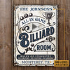 Maxcorners Personalized Billiard Room All-in Game Vertical All Printed 3D Classic Metal Sign