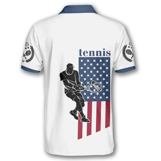 Maxcorners Tennis Player Silhouette American Flag Customized Name All Over Printed Shirt