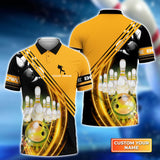 Maxcorners Bowling Yellow Ball In Motion And The Pins Customized Name All Over Printed Shirt