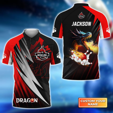 Maxcorners Dragon Team Red Bowling Ball On Fire Customized Name All Over Printed Shirt