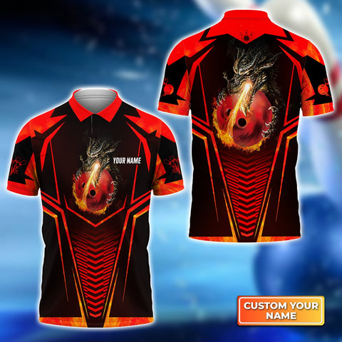 Maxcorners Bowling Dragon Fire Flame Customized Name All Over Printed Shirt