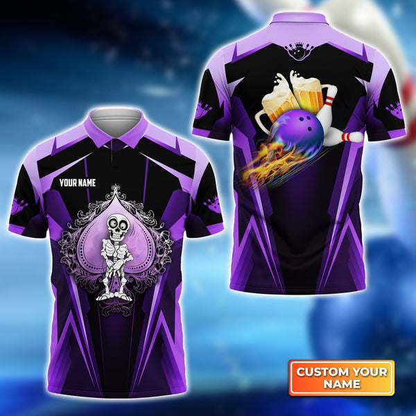 Maxcorners Purple Spade Bowling And Beer Customized Name All Over Printed Shirt