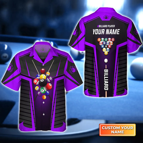 Maxcorners Purple Billiard Balls Personalized Name Hawaiian Shirt