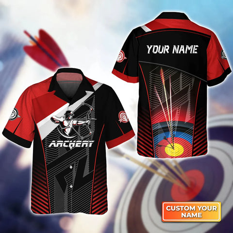 Maxcorners Red And Black Archer Archery Target 3D Hawaiian Shirt