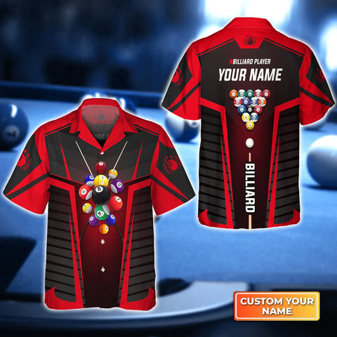 Maxcorners Red Billiard Balls Personalized Name Hawaiian Shirt