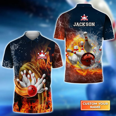 Maxcorners Bowling Fire and Water Pattern Customized Name 3D Shirt