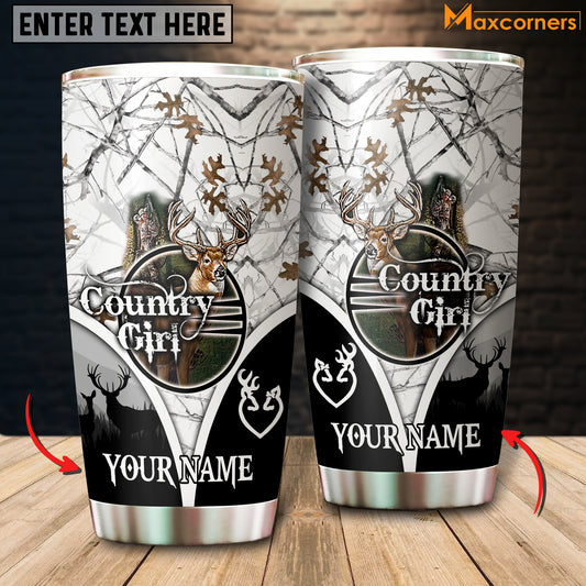 Maxcorners Premium Florapunk Country Girl Deer Hunting Personalized Name Tumbler Multicolor
