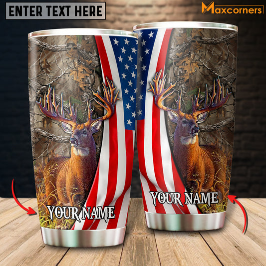 Maxcorners Premium Florapunk Flag Deer Hunting Personalized Name Tumbler Multicolor
