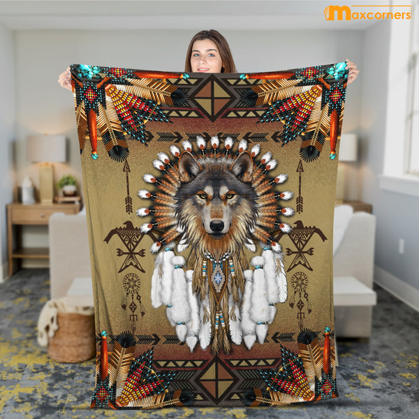 Maxcorners Wolf Native American 3D All Over Printed Blanket