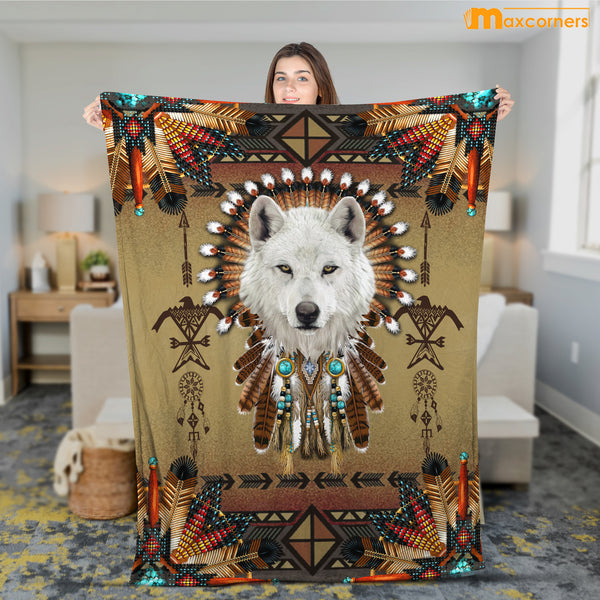 Maxcorners White Wolf Native American Dream Catcher Pow Wow 3D All Over Printed Blanket