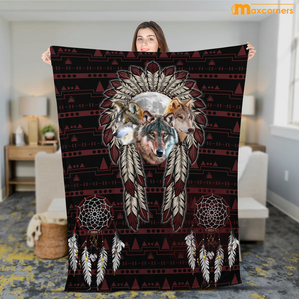 Maxcorners Native American Wolf 3D All Over Printed Blanket