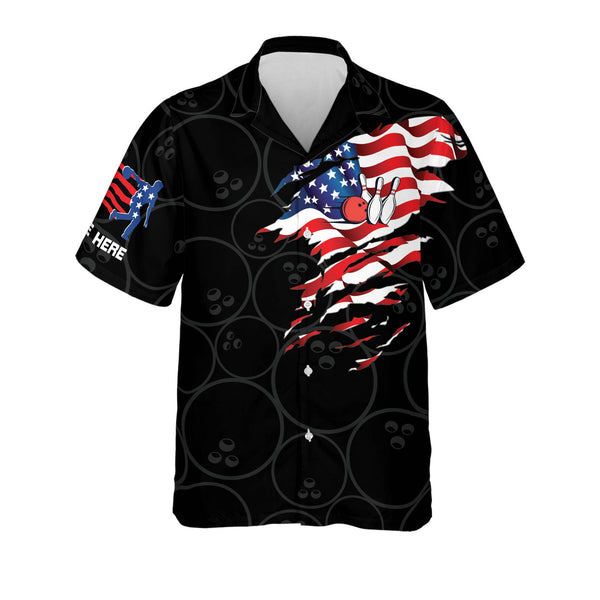 Maxcorners USA Flag Patriotic Button-Down Personalized Name Hawaiian Shirt