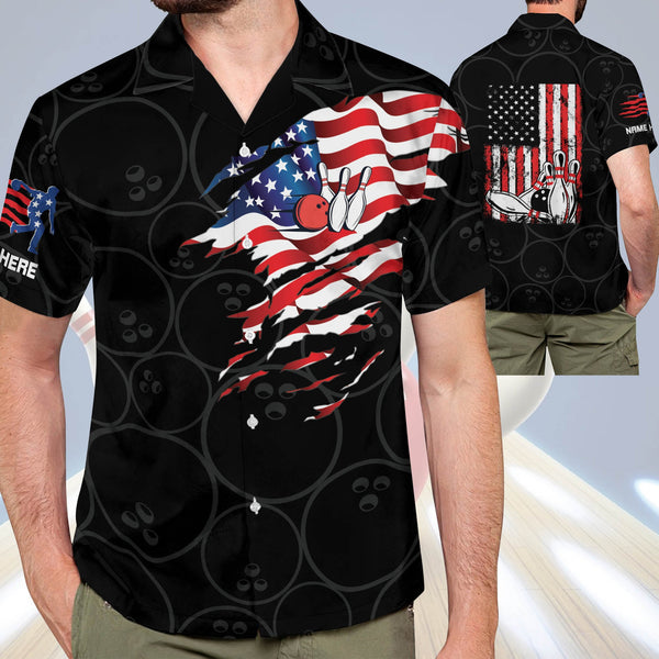 Maxcorners USA Flag Patriotic Button-Down Personalized Name Hawaiian Shirt