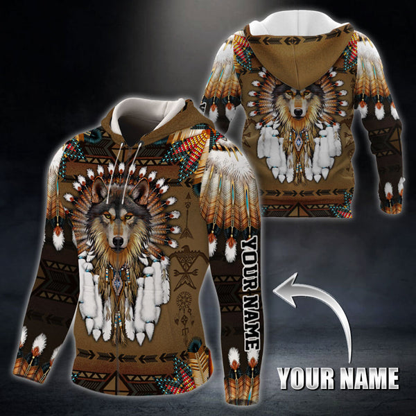 Maxcorners Personalized Wolf Native American 3D
