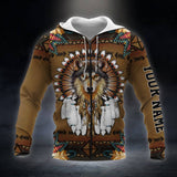 Maxcorners Personalized Wolf Native American Zip Hoodie Custom