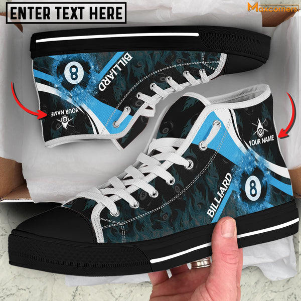 Maxcorners Blue Fire With Ball 8 Billiard Personalized Name High Top Shoes