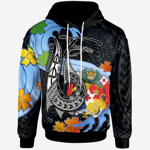 Maxcorners  Personalized Tonga Hoodie - Fish Hooks And Wave