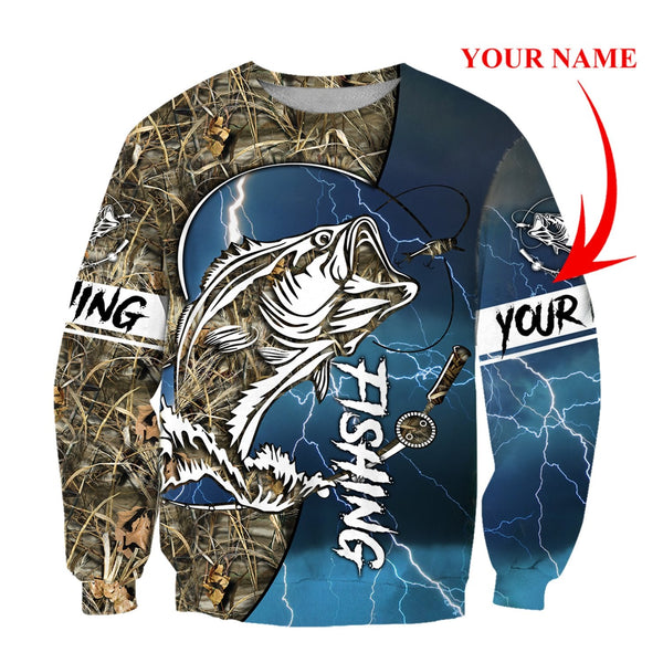 Maxcorners Personalized Name Bass Fishing Sport - Blue Version 3d All Over Printed Shirts