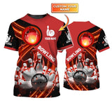 Maxcorners Red Bowling Ball In Fire Personalized Name3D Shirt