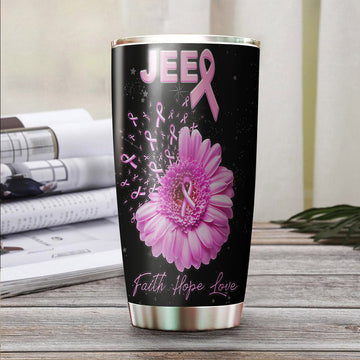 Maxcorners JEEP Breast Cancer Flowers With Flag American 3D Over Printed Tumbler