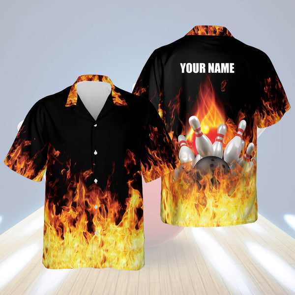 Maxcorners Bowling Flame Personalized Name Hawaiian Shirt