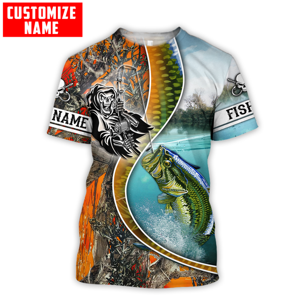 Maxcorners Custom Name Bass Fishing Line Orange Camo Shirt