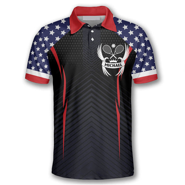 Maxcorners Tennis Eagle American Flag Customized Name All Over Printed Shirt