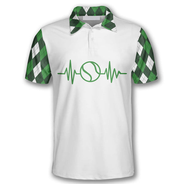 Maxcorners Tennis Heartbeat Pulse Line Green Argyle Plaid Customized Name All Over Printed Shirt