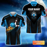 Maxcorners The Blue Bowling Ballin Flames Breaks White Skittles 2 Personalized Name 3D Shirt