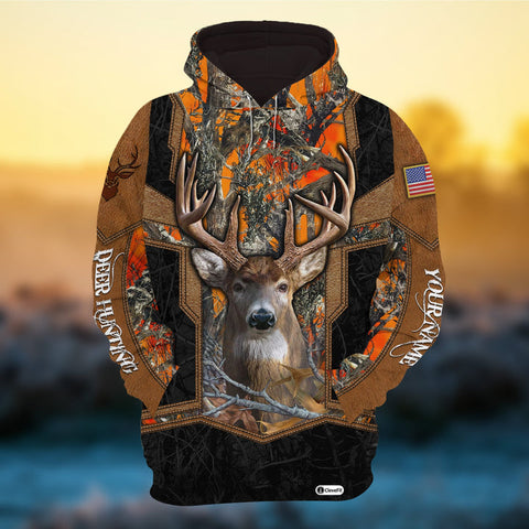 Max Corner Deer Hunting Art Leather Pattern Personalized 3D Hoodie For Hunting Lover