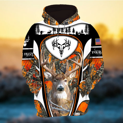 Max Corner Special Skull Logo Deer Hunting Personalized 3D Hoodie For Hunting Lover