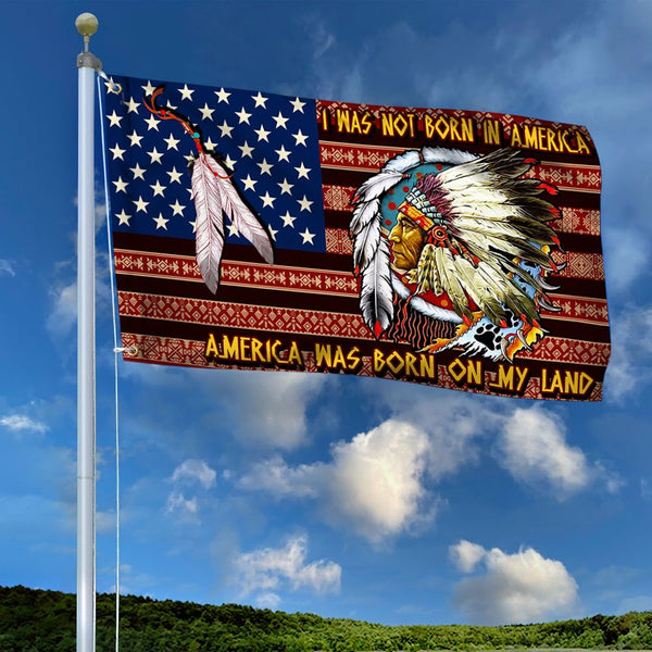Maxcorners Native American Grommet I Was Not Born In USA Flag