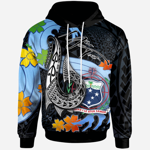 Maxcorners Samoa Custom Personalised Hoodie - Fish Hooks And Wave