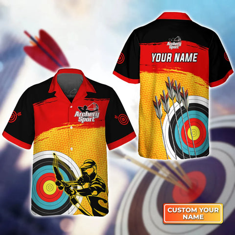 Maxcorners Yellow Archery Target Sign Personalized Name 3D Hawaiian Shirt