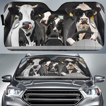 Maxcorners Driving Funny Holstein Cattle All Over Printed 3D Sun Shade