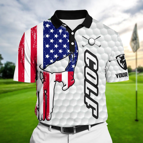 Max Corners White Pride Premium Cool American Skull Golf Polo Shirts Multicolored Custom Name Polo