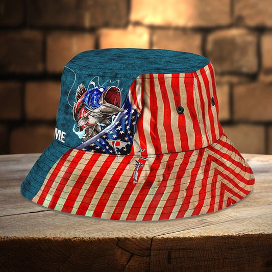 Maxcorners Fishing Flag Personalized Name 3D Over Printed Bucket Hat