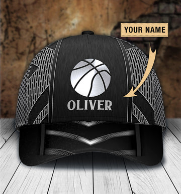 Maxcorners Basketball Sliver Black Classic Personalized Name All Over Printed Cap