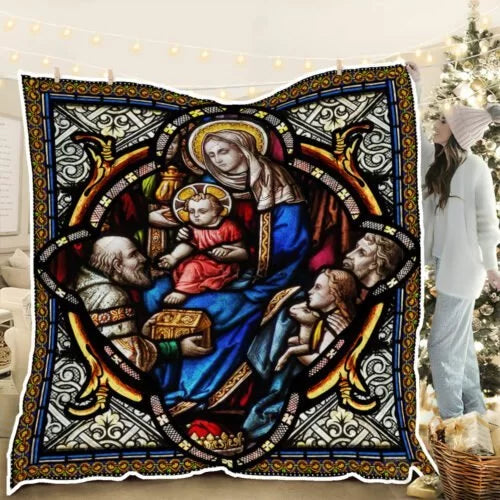 Maxcorners Jesuss Presentation Stained Glass Quilt- Blanket
