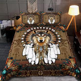 Premium Unique Wolf Native American 3D All Over Printed Quilt Bedding Set